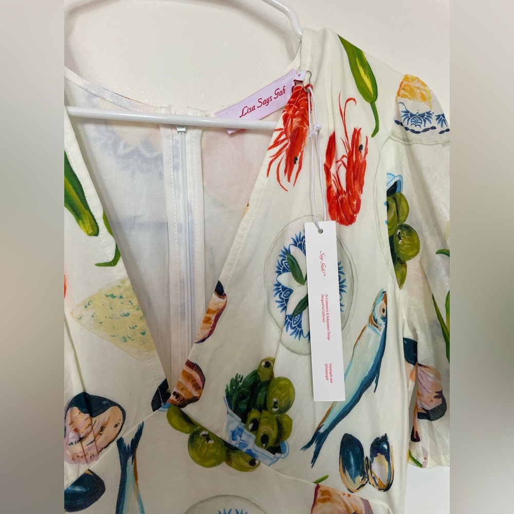 Lisa Says Gah Grace Food Print Midi Dress Buon Appetito Ivory Italian Pasta S